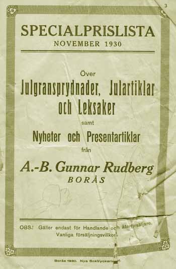 Gunnar Rudbergs priskurant 1930
